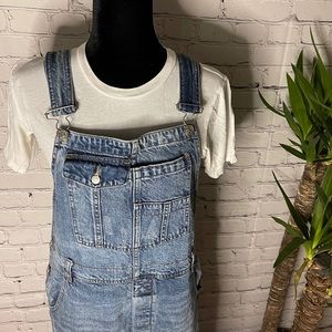 Denim Overalls Jumper Dress - Light Blue